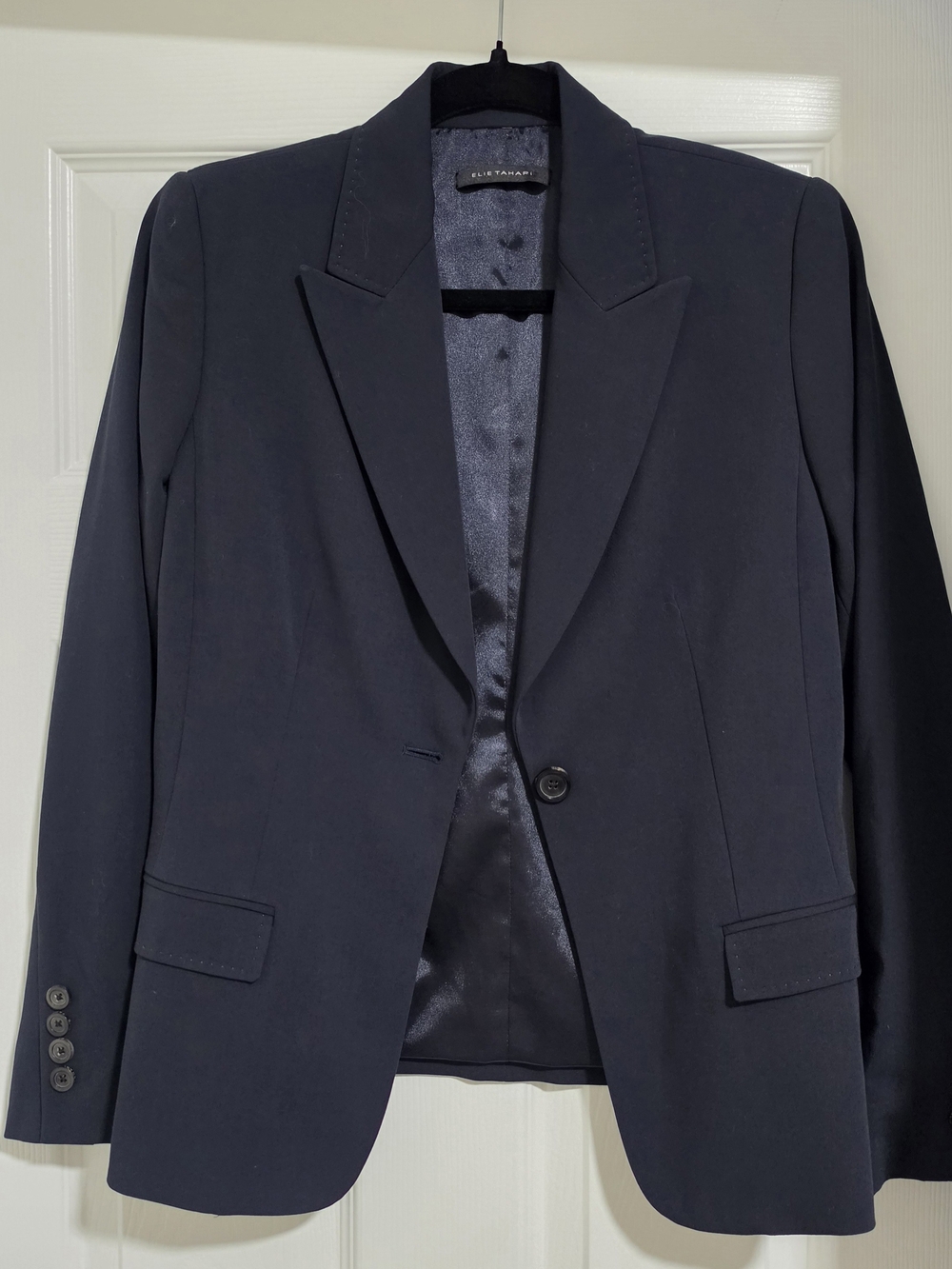 Elie Tahari Navy Single-Button Tailored Blazer